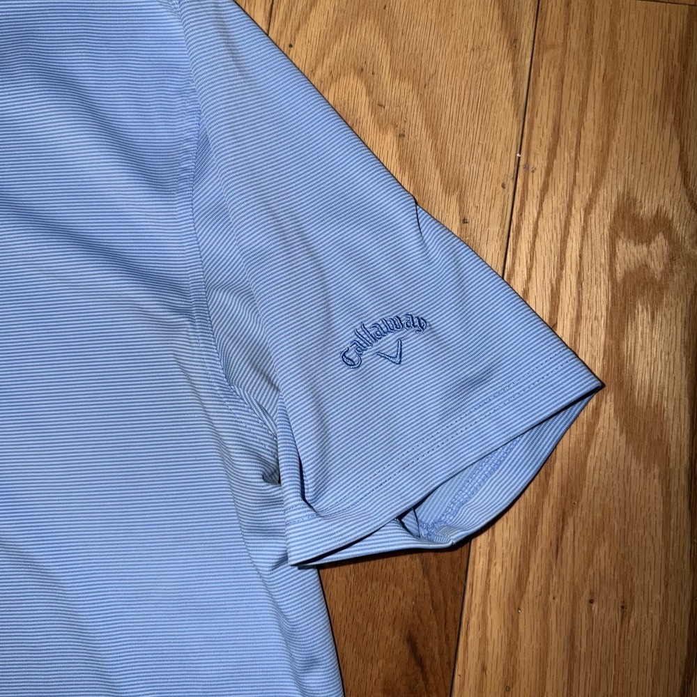 Callaway Opti-Dri Mens Golf Polo Shirt Light Blue And White Stripes Size Large - Picture 4 of 8